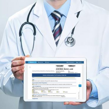 Doctor holding Order Sets tablet